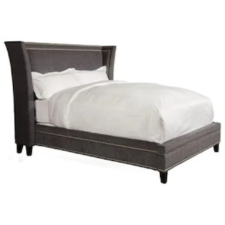 Transitional Queen Upholstered Wing Bed with Nailhead Trim